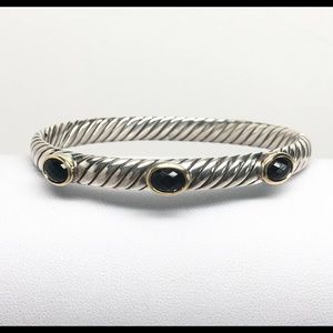 David Yurman 7mm Renaissance Three Stone Black Onyx Cable Bracelet .925/18K